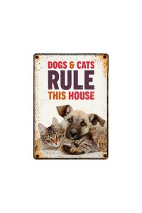 Plenty Gifts Waakbord Blik Dogs & Cats Rule This House-21X15 CM