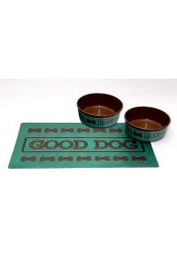 Tarhong Good Dog Set Turquoise 2 Voerbakken / Placemat Olive-17 CM 950 ML / 49X29CM